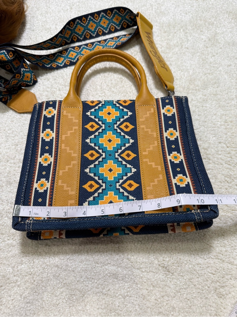 Wrangler Aztec Mustard Crossbody Canvas Tote Bag Satchel Purse Southwestern - Picture 8 of 13